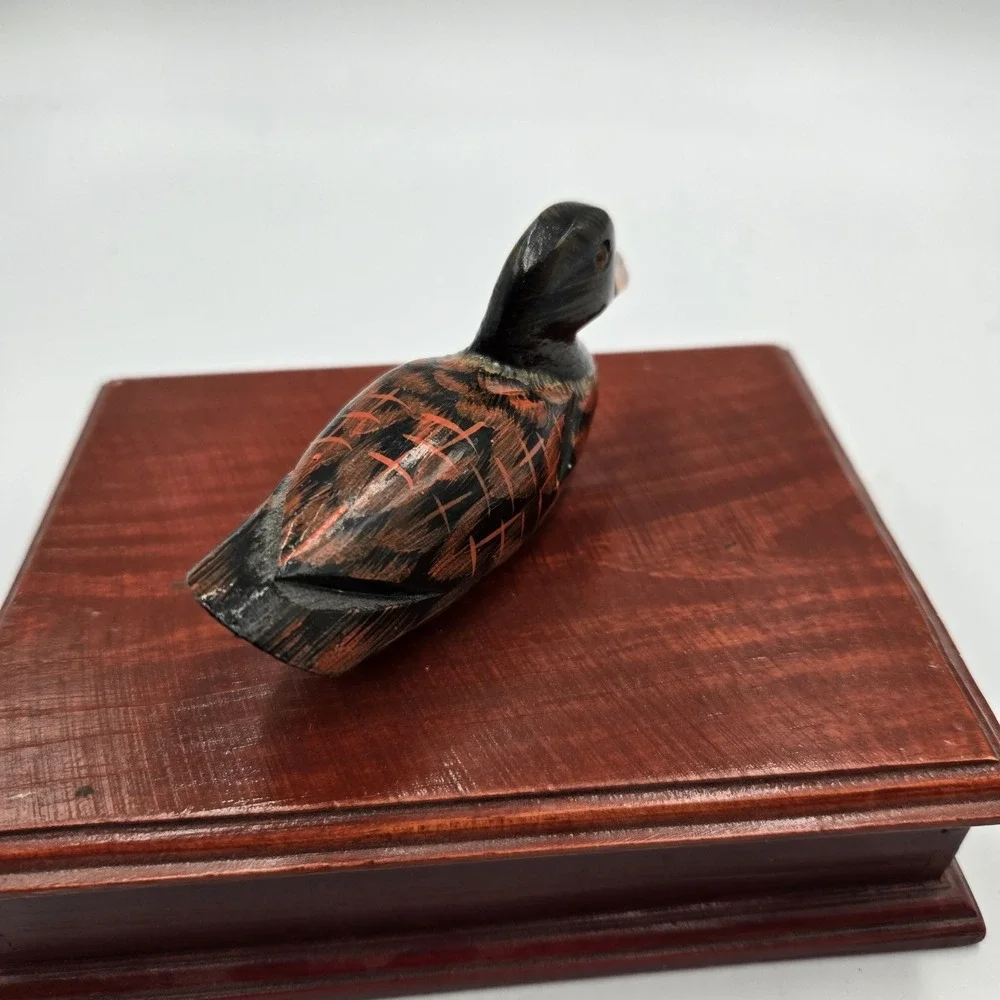 VTG Mallard Duck Wood Box‎ Trinket Holder & 2 Full Small Card Decks Decoy Decor
